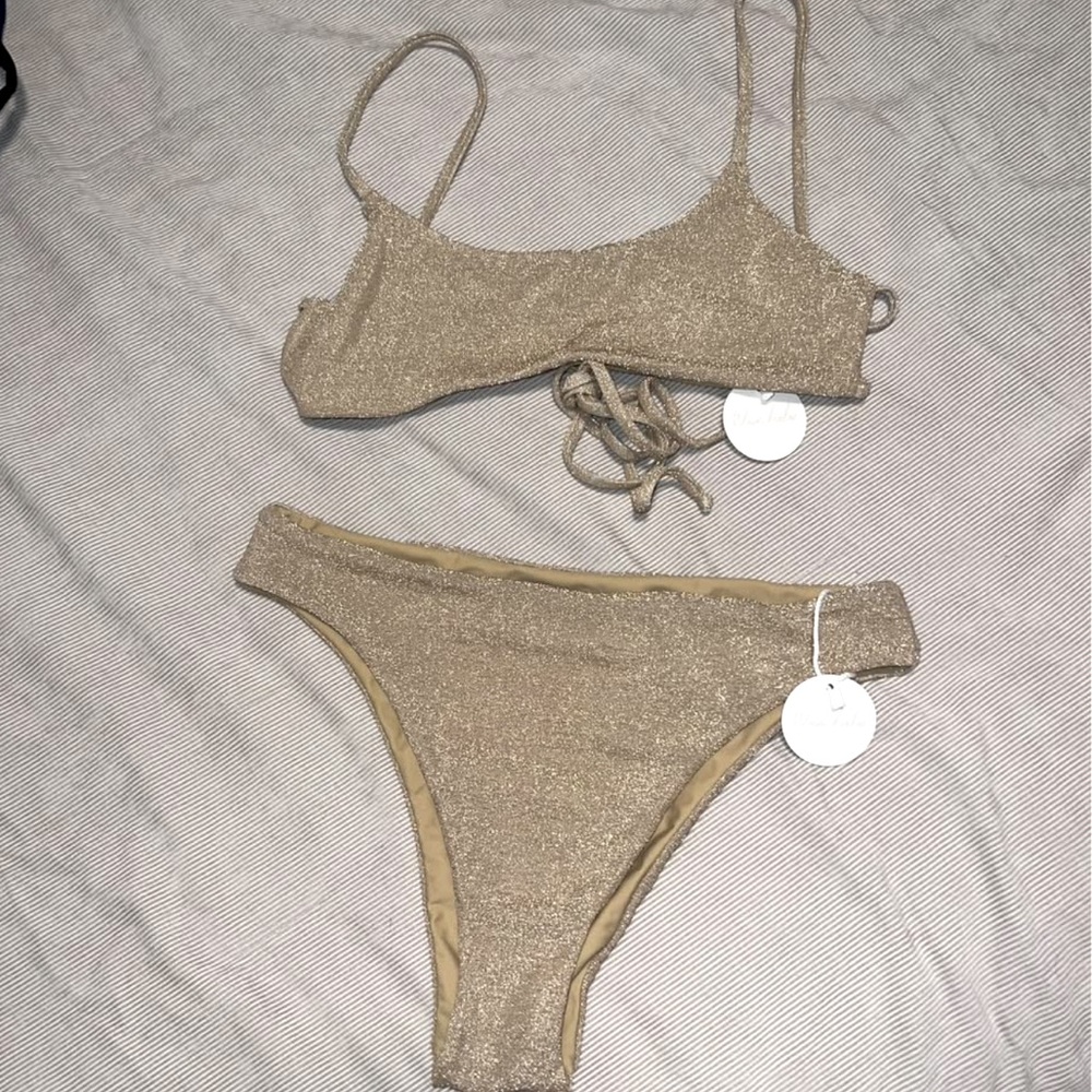 NWT WAVE BABE SWIM shimmer bikini L top XL bottoms